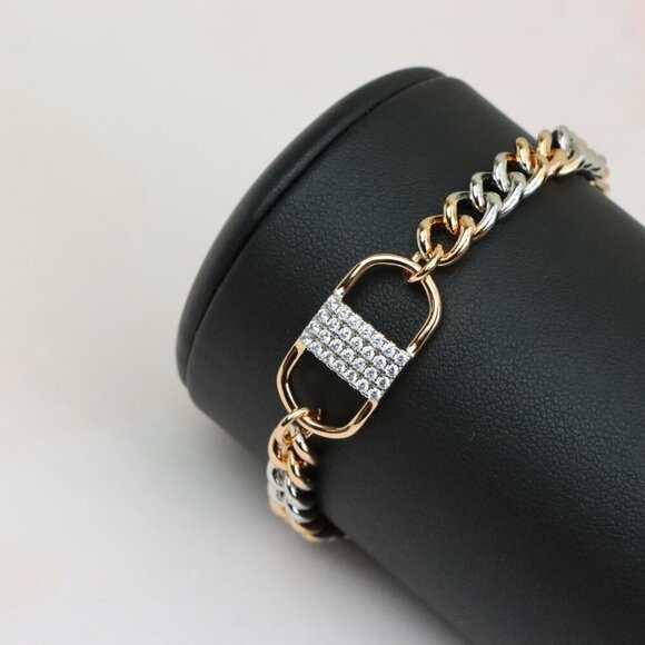 Stylish Rose Gold and Silver Dual Tone Bracelet with Crystal Accent, XPBL0633 : - Picture 7 of 12